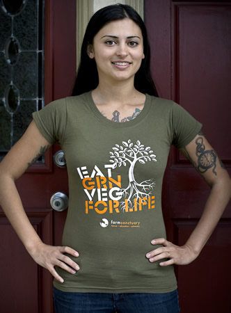 女性'吃生命的Grn Veg'T恤。这款TEE在美国100％有机棉花制造