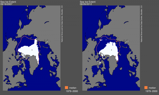 2012年8月26日，北极海冰范围