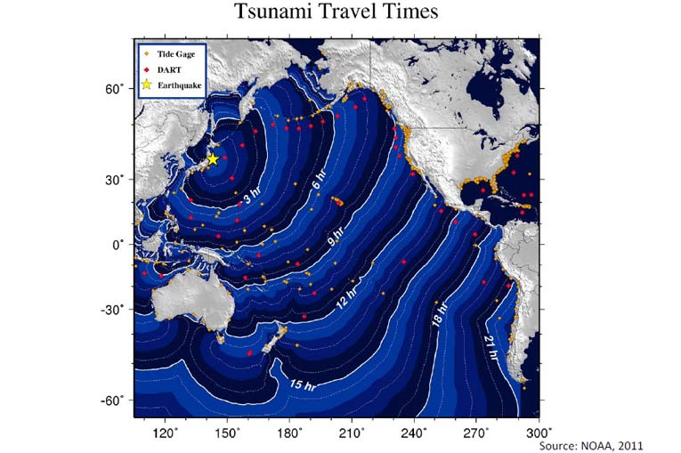 美国国家海洋和大气管理局日本地震海啸旅行时间