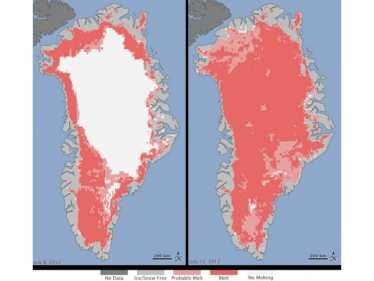 97%的格陵兰岛在两周内表面的冰融化
