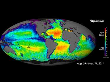 美国国家航空航天局(NASA)水瓶座海洋盐度卫星地图